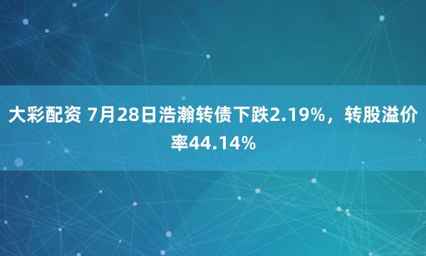 大彩配资 7月28日浩瀚转债下跌2.19%，转股溢价率44.14%